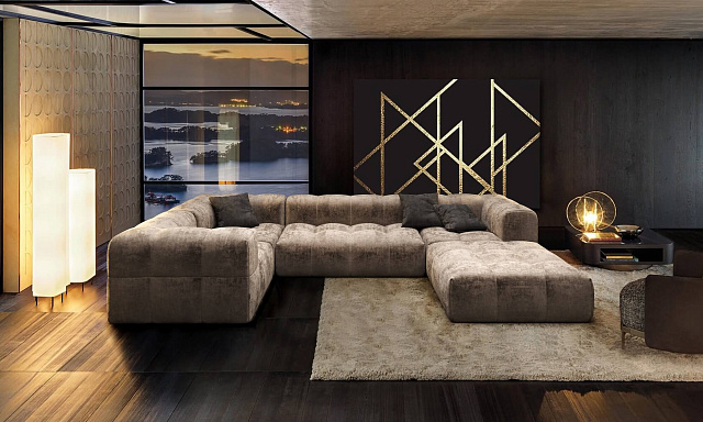 П-образный диван Квадро по технологии ФОАМ, коричневый модульный диван, бескаркасный диван